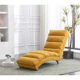 thumbnail of Relaxliege Liegesofa 148x55x84 cm mit Vibrationsfunktion und Seitentasche Senfgelb Leinen, ergonomische 140 Grad Rückenlehne, Metallbeine