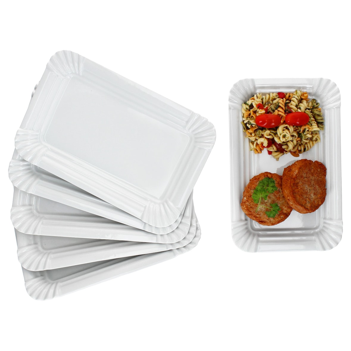 6x Pur Pappteller aus Porzellan 24,5x16cm weiß Servier-Teller Kuchen Burger