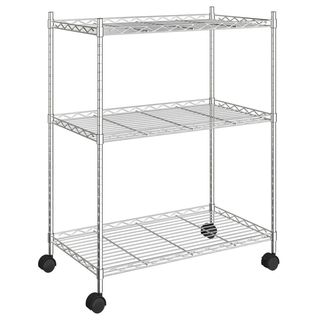 Helloshop26 - Estantería de 3 niveles con ruedas 60 x 35 x 81 cm cromada 150 kg 02_0000658