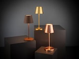 Drei Lampen in verschiedenen Farben und Materialien.