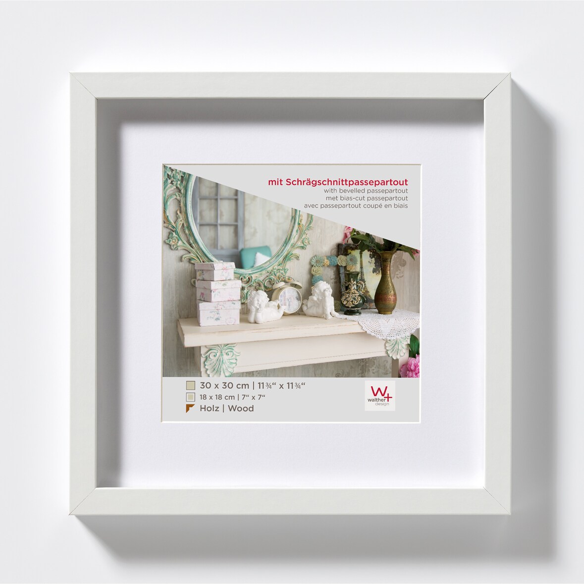 Stockholm 3D Moldura de madeira 30x30 cm BRANCO