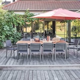 thumbnail of Gartentischgarnitur mit 8 Stühlen und 2 Sesseln aus Holz
