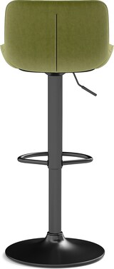 thumbnail of Drehbarer Barhocker Samt Grün, Metall-Holz-Gestell, höhenverstellbar 87–109 cm