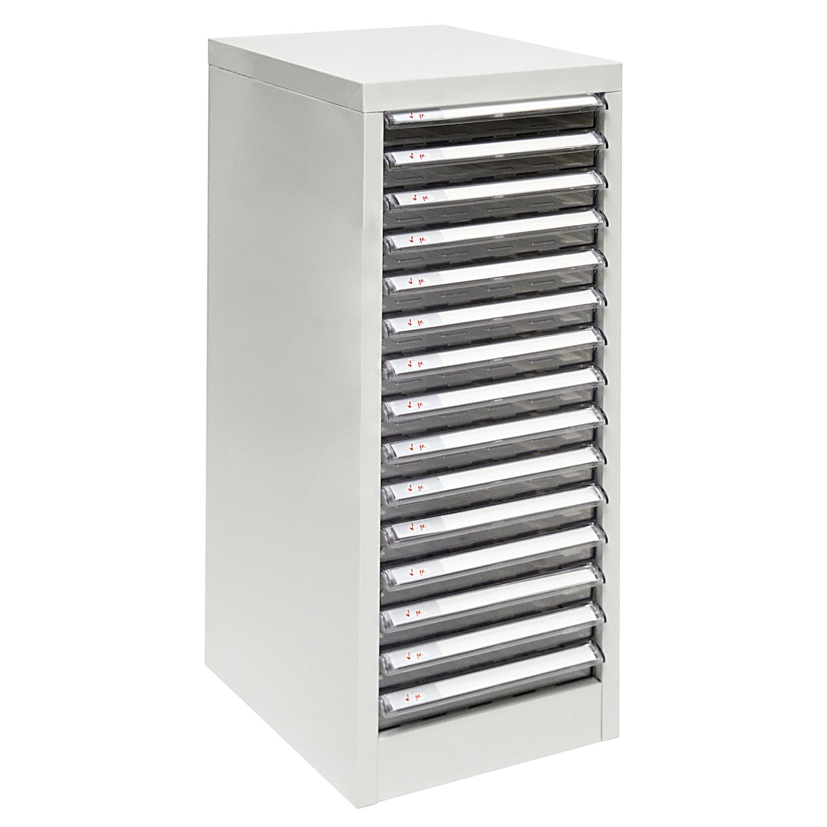 PROREGAL Schubladencontainer Kobra mit 15 Schubladen | HxBxT 74x28x34cm | Lichtgrau