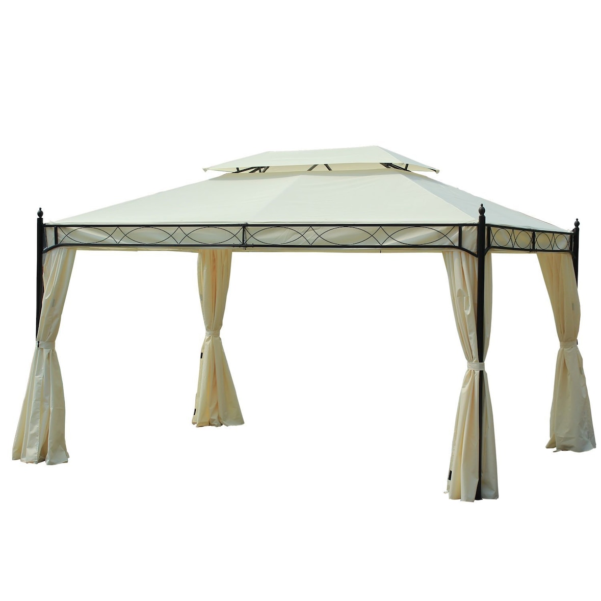 Outsunny Gazebo da Giardino 3x4m in Metallo con Doppio Tetto, Crema