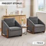 thumbnail of Akzentstuhl 73x73x73 mit Holzarmlehnen, Ergonomischer Rücken, Chenille-Stoff, Gepolstert, Modernes Design, Wohnzimmerstuhl, Grau