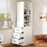 thumbnail of Merax Hochschrank 180 cm, Bücherregal, schlankes Sideboard für Bücher, Büro, Schlafzimmer und Wohnzimmer, integrierten Schubladen, Weiß
