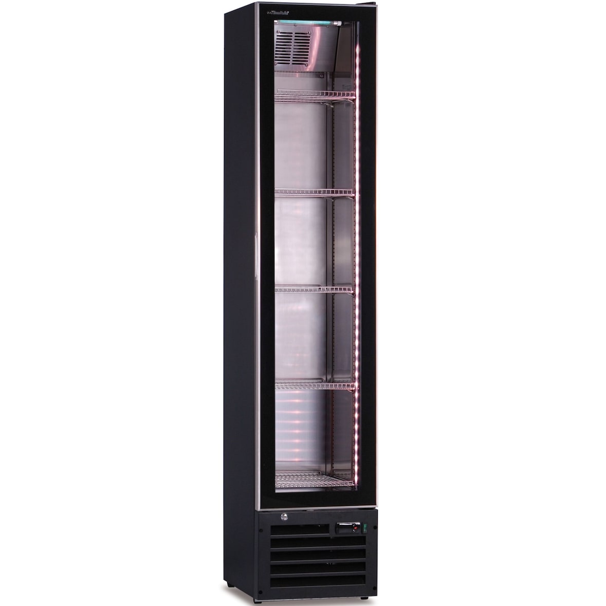 Frigo vetrina per la conservazione della carne. Interno in acciaio inox. Lampada battericida UV. Illuminazione a led verticale. Modello THIN AGER MEAT