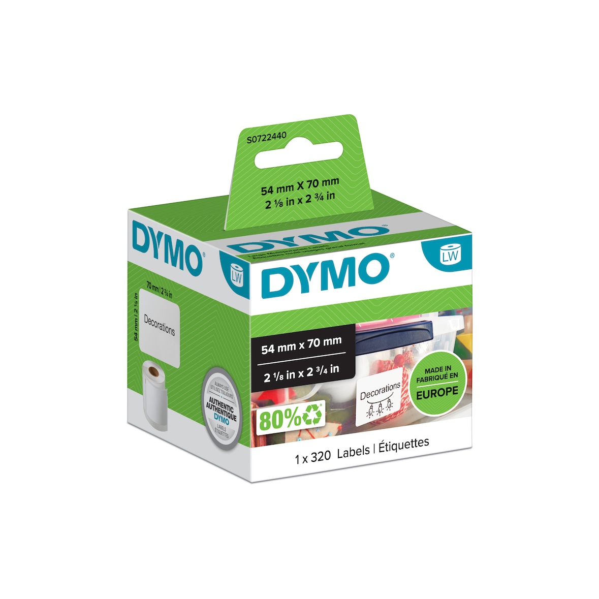 DYMO Rouleau de 320 étiquettes disquettes adhésif permanent 54x70mm S0722440