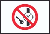 thumbnail of Mitführen von Metallteilen und Uhren verboten Symbol Schild A1 Rückseite selbstklebend