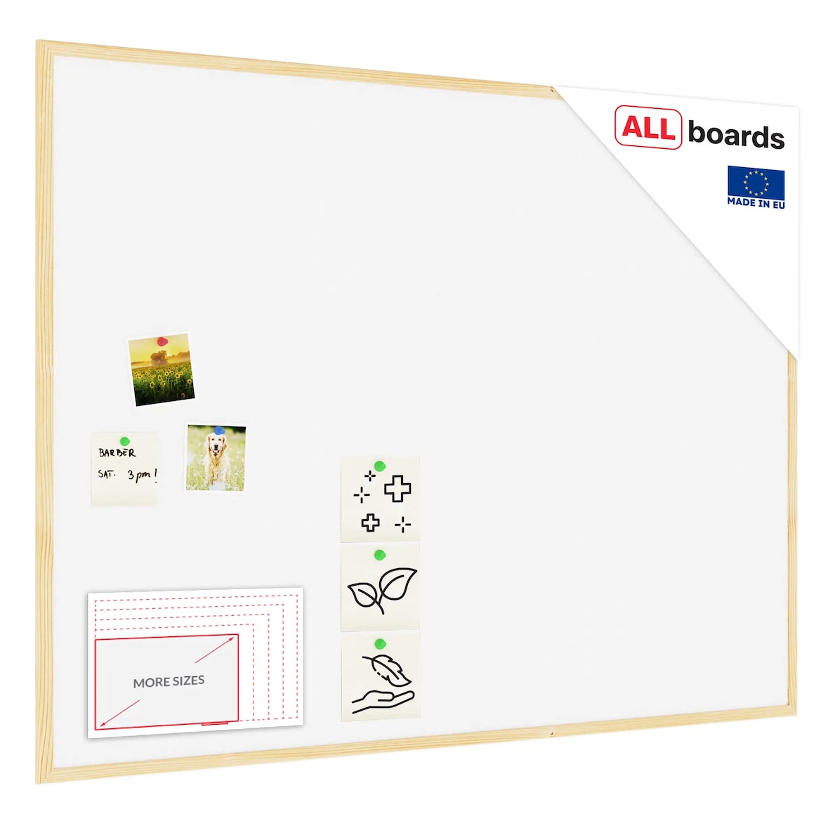 Allboards Weiß Pinnwand mit Holz Rahmen 120x90cm Korktafel Korkwand Pinnwand Kork Oberfläche