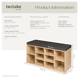 thumbnail of tectake Schoenenkast met zitkussen 103,5x48x30cm - donkergrijs/eiken licht - 402076