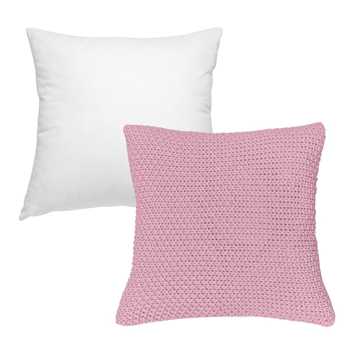 Kissenbezug Strick 45x45 rosa mit Federkissen Füllung - Reißverschluss OEKO-TEX Dekokissen Sofakissen weiche Kissenhülle mit Strickmuster