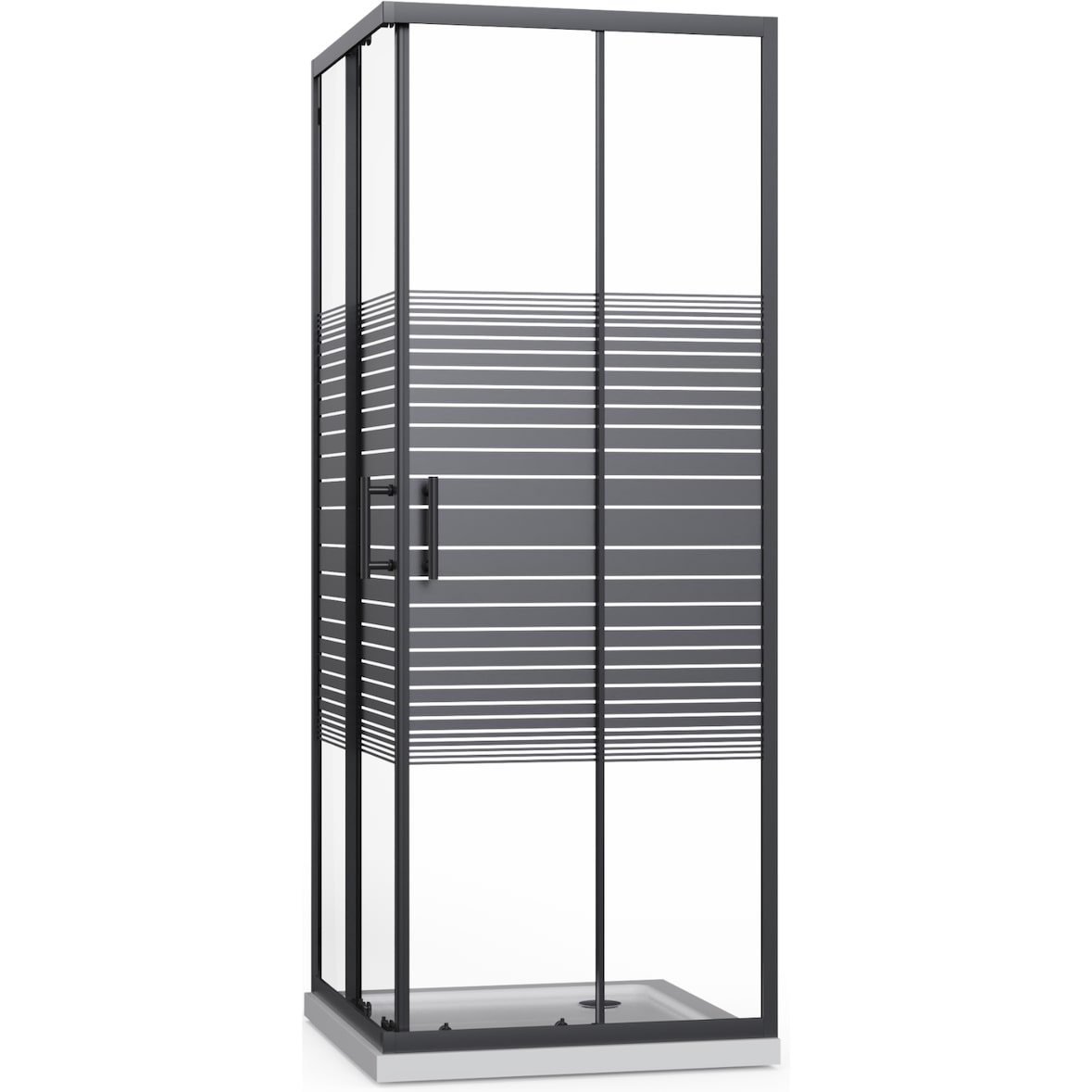 Mampara de Ducha 70x90 Cabina de Ducha 2 Lados Angular Corredera Rectangular Cristal Serigrafiado Transparente - Negro