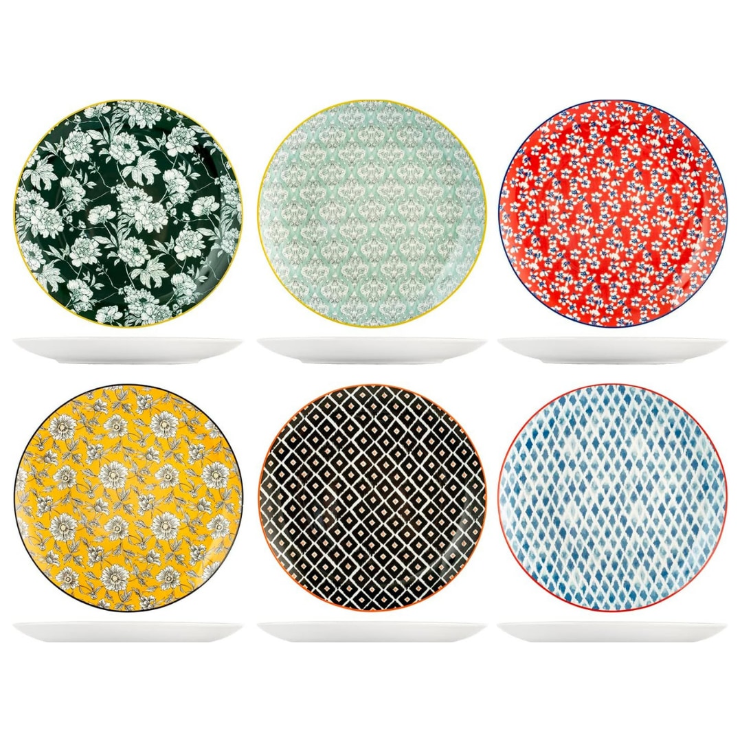 6 x assiettes plates assorties COLORFUL - 19 cm - H&H
