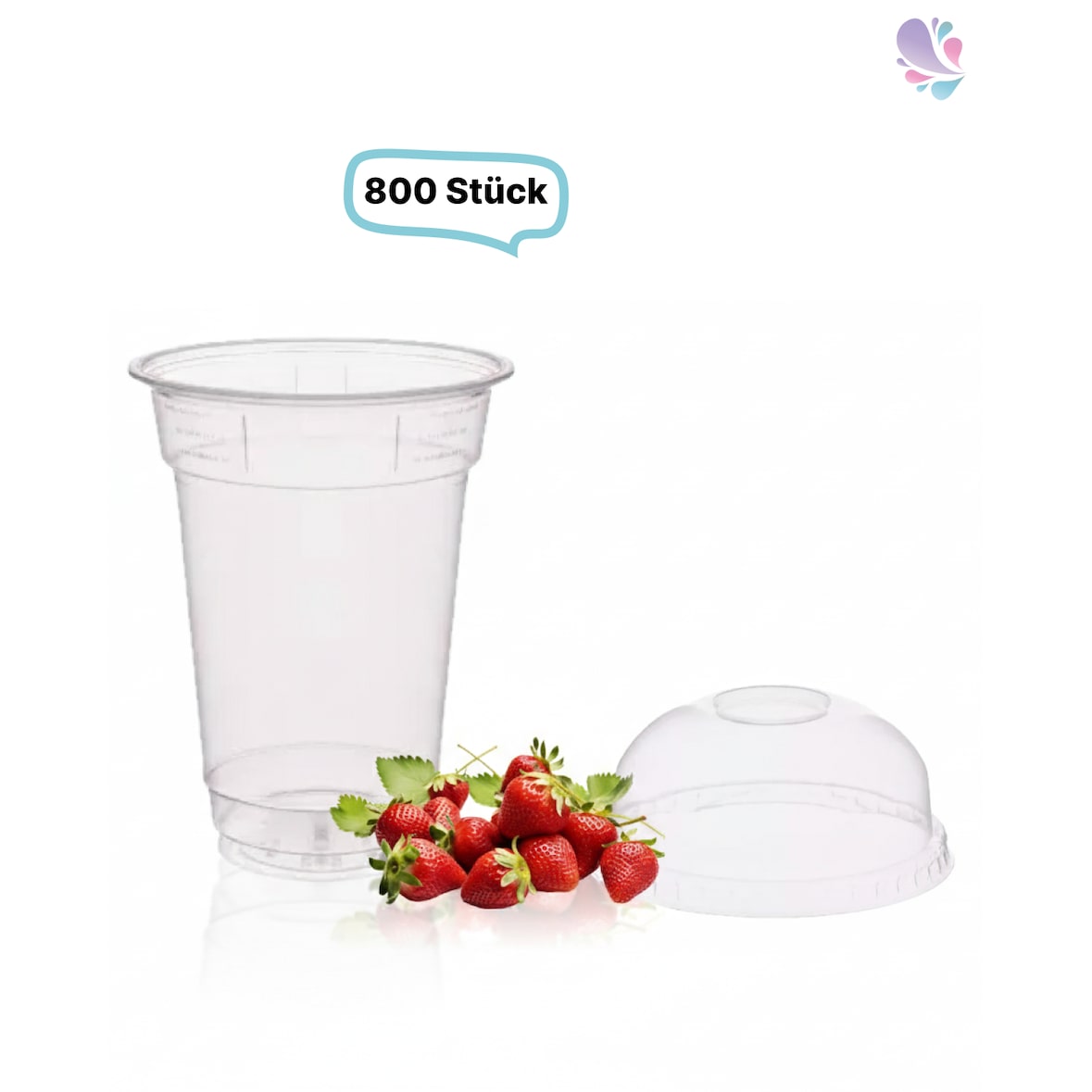 SET: Cups, klare Becher  300ml + Deckel ohne Loch - 800 Stück, transparentes recyceltes PET