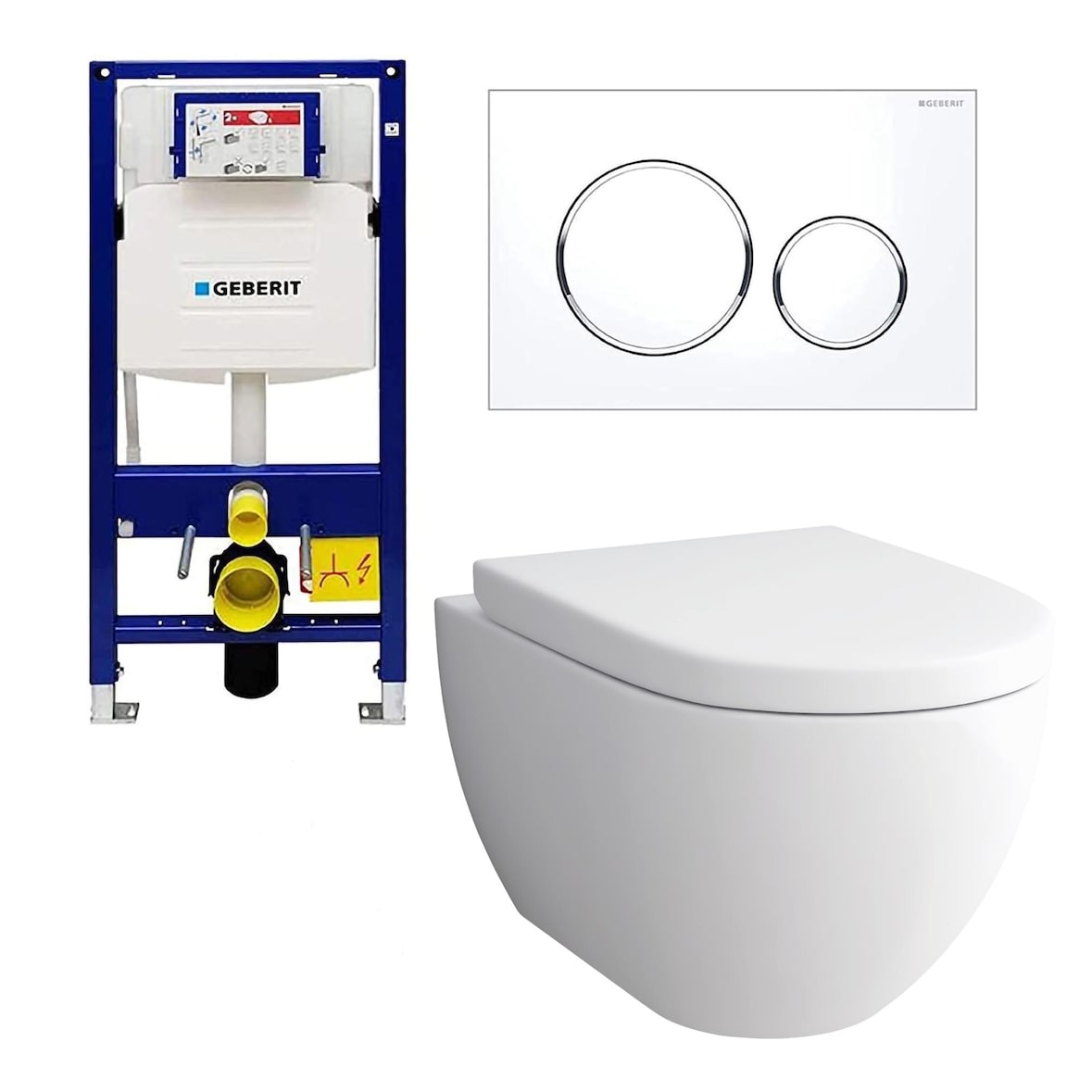 Alpenberger Toilette mit Geberit Spülkasten und Drückerplatte | Spülrandloses Hänge WC mit Bidet Funktion | Dusch WC mit WC Sitz | Vorwandelement WC