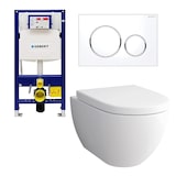 thumbnail of Alpenberger Toilette mit Geberit Spülkasten und Drückerplatte | Spülrandloses Hänge WC mit Bidet Funktion | Dusch WC mit WC Sitz | Vorwandelement WC