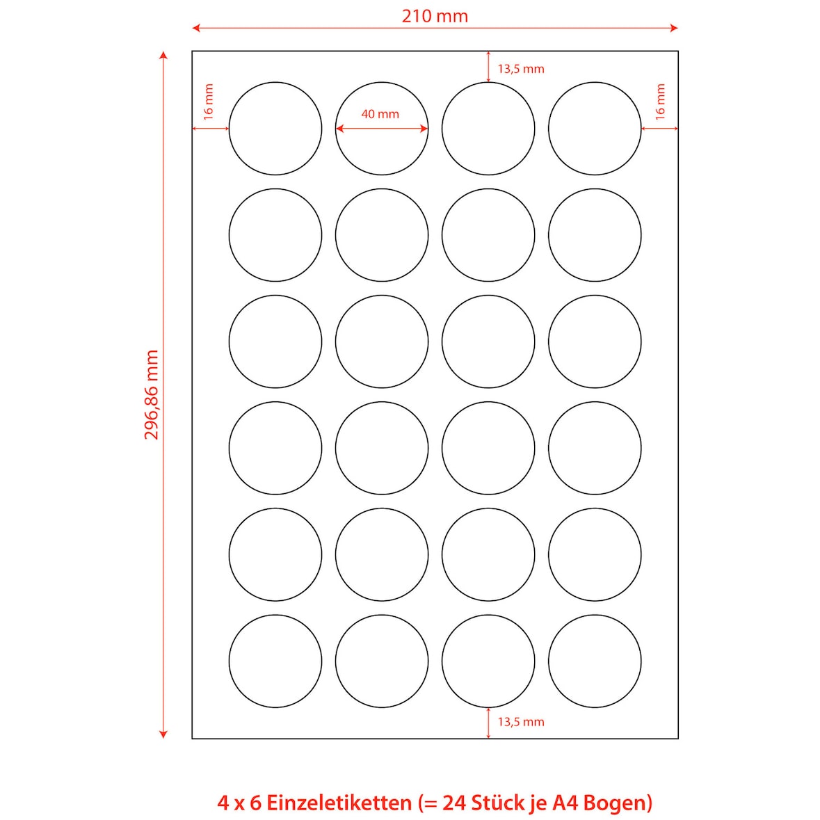 2400x Etiketten Labels selbstklebend weiß rund Durchmesser: 40mm auf DIN A4