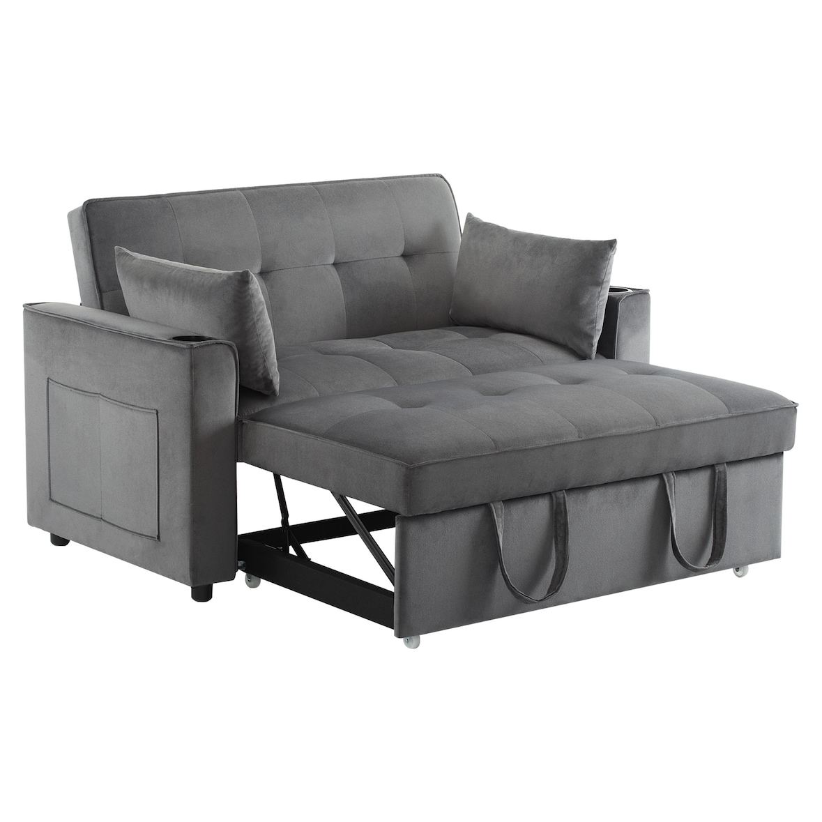 Schlafsofa 137x163x85 cm Samt 3-in-1 Schlafcouch verstellbare Rückenlehne Getränkehalter Zeitschriftentasche Wohnzimmer Grau