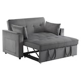 thumbnail of Schlafsofa 137x163x85 cm Samt 3-in-1 Schlafcouch verstellbare Rückenlehne Getränkehalter Zeitschriftentasche Wohnzimmer Grau