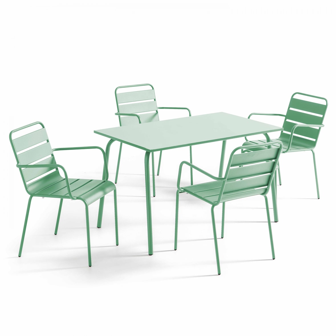 Ensemble table de terrasse et 4 fauteuils en métal vert sauge - Oviala
