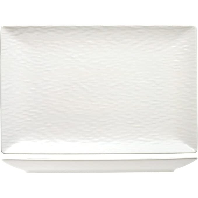 H&H Set 6 Piatti Rettangolari in Stoneware Wavy Bianco 30x20cm