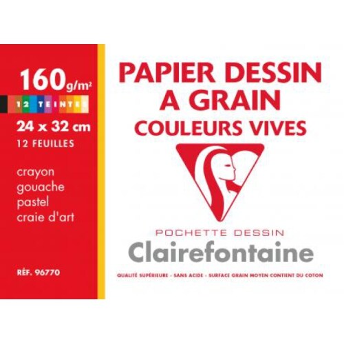 Lot de 10 Pochette de 12 feuilles de papier Etival Color, 160 g/m², 24x32, coloris assortis vifs