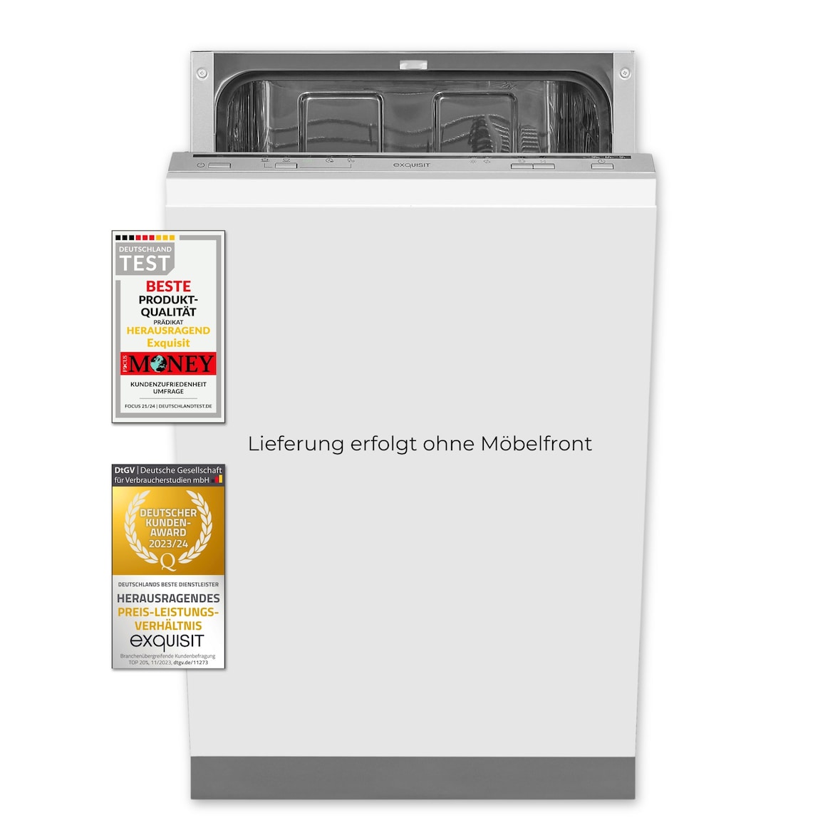 Exquisit Geschirrspüler EGSP1009-E-030E silber | Spülmaschine 45 cm | ECO-Modus | Maßgedecke: 9 | Vollintegriert