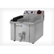 Freidora eléctrica 1 cubas de 13 lt de capacidad. Patas regulables. Cuba fija embutida. Termostato de seguridad. Regulador de temperatura.