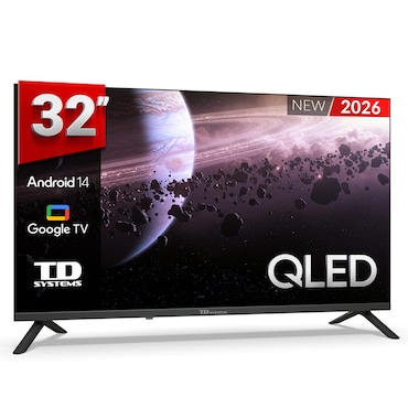 Smart TV 32 pulgadas Qled HD Hey Google Official Assistant con control por voz. Televisor Android 14 - TD Systems M32C21GLQ