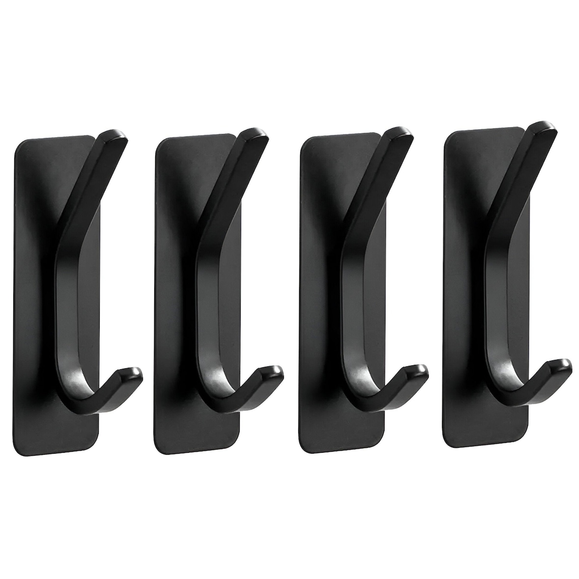 TOJ Living Kleiderhaken – 4er-Set – matt schwarz – selbstklebend – ohne Bohren – inkl. Klebestreifen – Wandhaken