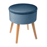 thumbnail of Tabouret avec Coffre en Velours Bleu et pieds en Bois naturel H 43 cm