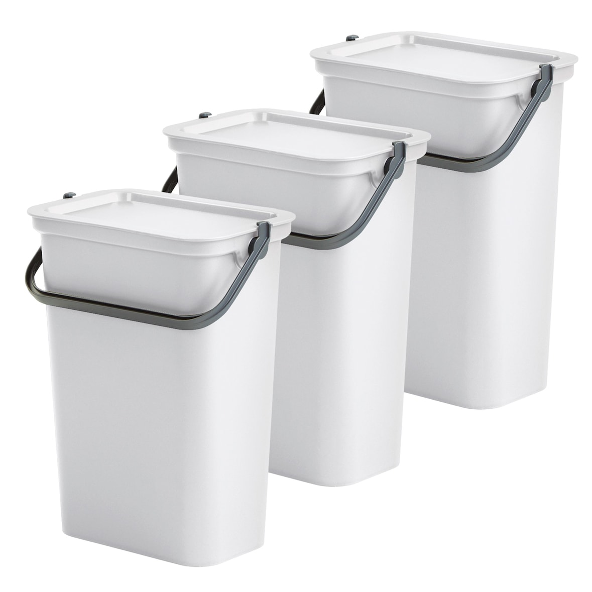 Tontarelli – Set mit 3 weißen Mülleimern mit Griff, 10 l, Fashion Collection