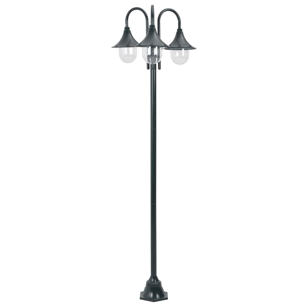 Helloshop26 - E27 tuinvloerlamp 220 cm aluminium 3 lampen donkergroen 02_0042543