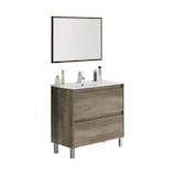 thumbnail of Dmora Unterschrank Modesto, Hängeschrank mit 2 Schubladen, Badezimmerschrank mit Spiegel, Waschbecken nicht enthalten, 80x45h80 cm, Eiche