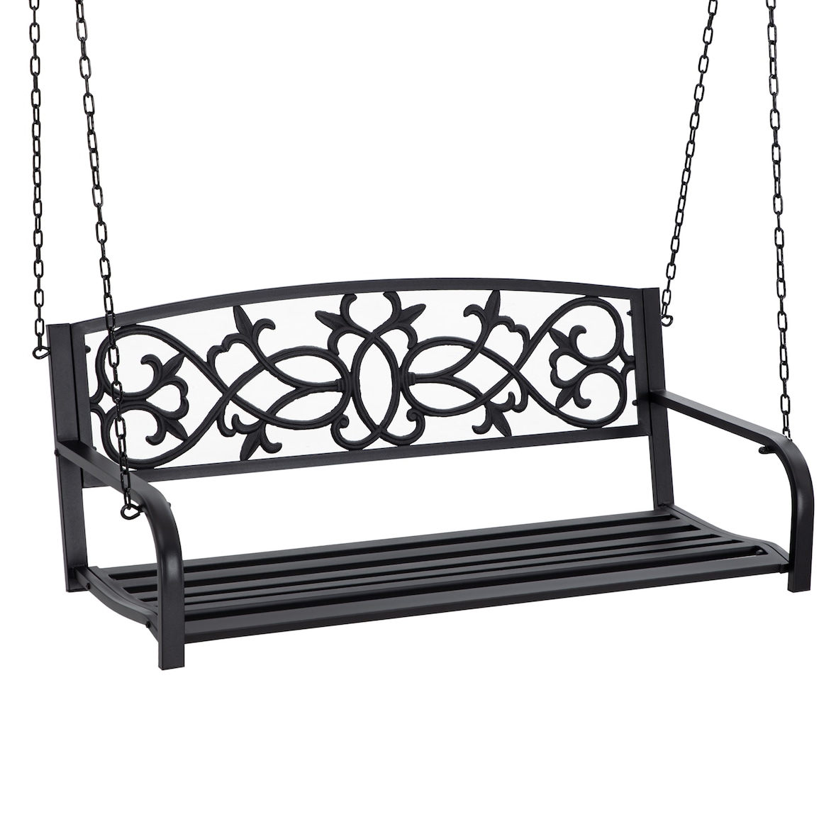 Outsunny banco columpio de 2 plazas banco colgante de acero con reposabrazos carga máx. 240 kg para jardín terraza balcón exterior 127x59,5x52cm negro