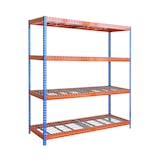 thumbnail of Schwerlastregal, 2000x1800x600 mm, 400 kg Biegetragfähigkeit pro Boden, 4 Gitterböden, Garagenregal, Blau/Orange - Ecoforte
