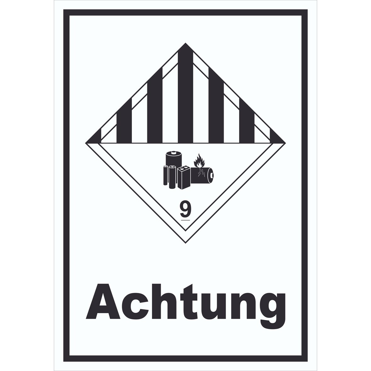 Schild Achtung Lithiumbatterien Achtung Gefahrgutklasse 9a hochkant A5 (148x210mm)