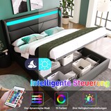 thumbnail of Hydraulisches Polsterbett mit LED-Beleuchtung, Fernbedienung, großem Stauraum, modernes Funktionsbett, PU-Material 160 × 200, Grau