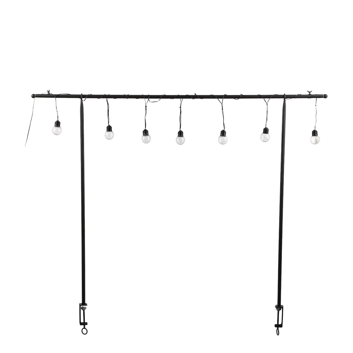 Tisch Haenger schwarz Mit 10 warm weiss Led ampen Mit outdoor Batteriebox und Timer - l250xh110cm