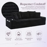 thumbnail of Merax 2-Sitzer-Sofa mit beidseitigen Taschen & Getränkehaltern, Schlafsofa nutzbar, Corduroy, Schwarz