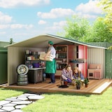 thumbnail of Cobertizo de jardín de exterior 12,4 m² 340x386x200 cm caseta de jardín con 2 puertas corredizas base refuerzo (suelo no incluido) verde