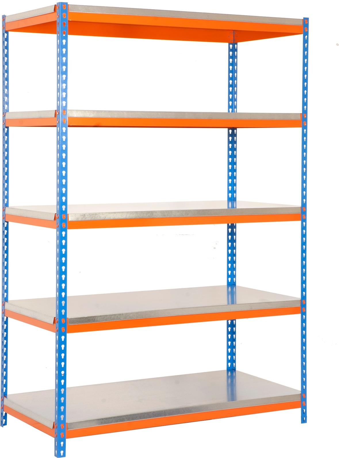 SimonRack Estantería Industrial, 2000x1000x600 mm, 300 kg de Punto Flexión, 5 Estantes Metálicos, Estantería Garaje, Azul/Naranja/Galva - Bricoforte
