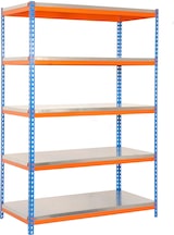 thumbnail of SimonRack Estantería Industrial, 2000x1000x600 mm, 300 kg de Punto Flexión, 5 Estantes Metálicos, Estantería Garaje, Azul/Naranja/Galva - Bricoforte