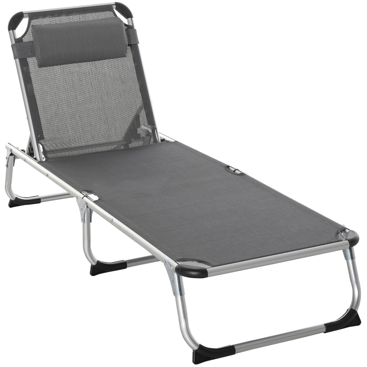 Tumbona Plegable Reclinable de Aluminio con Reposacabezas Extraíble y Respaldo Ajustable en 4 Posiciones para Jardín Terraza 165x60x76 cm