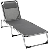thumbnail of Tumbona Plegable Reclinable de Aluminio con Reposacabezas Extraíble y Respaldo Ajustable en 4 Posiciones para Jardín Terraza 165x60x76 cm