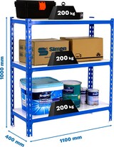 thumbnail of SimonRack Estantería Metálica, 1000x1100x400 mm, 3 Alturas, Bandeja Metal, 200 kg de Punto Flexión, Azul/Blanco - Simonclick