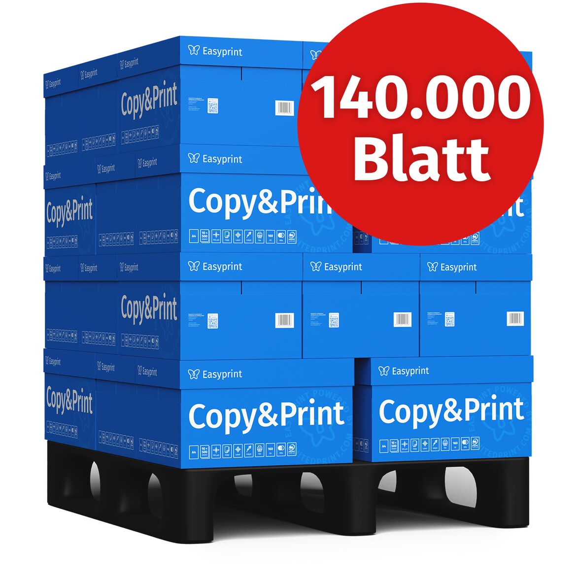 Easyprint Druckerpapier Kopierpapier 140000 Blatt (28 x 5000) DIN A4 Premium Hochweiß CIE 160 Testsieger PEFC zertifiziert