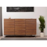 thumbnail of Credenza HWC-M49, credenza cassettiera alta, design 3D vani portaoggetti, legno massiccio mango metallo 85x142x44cm ~ naturale
